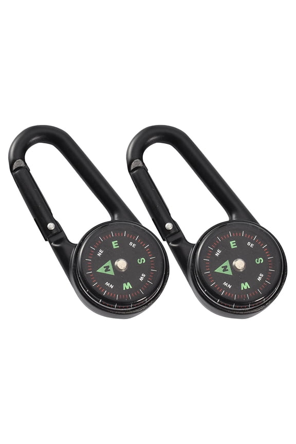 2Pcs Black Outdoor Survival Compass Compact Keychain with Snap Hook for Hiking Adventures