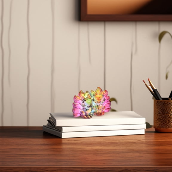 HEANUJJ 2Pcs Crystal Nine Tailed Fox Figurines Hand Carved Glass Animal Sculptures for Home Decor