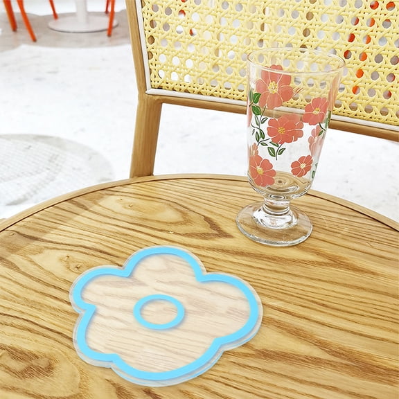 HEANUJJ 2Pcs Elegant Blue Acrylic Flower Coasters Multipurpose Round Cup Mats for Home