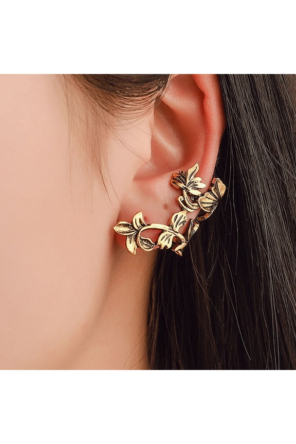 2Pcs Golden Ear Cuff Earrings Clip on Wrap Earrings Adjustable No Piercing Decorative Jewelry