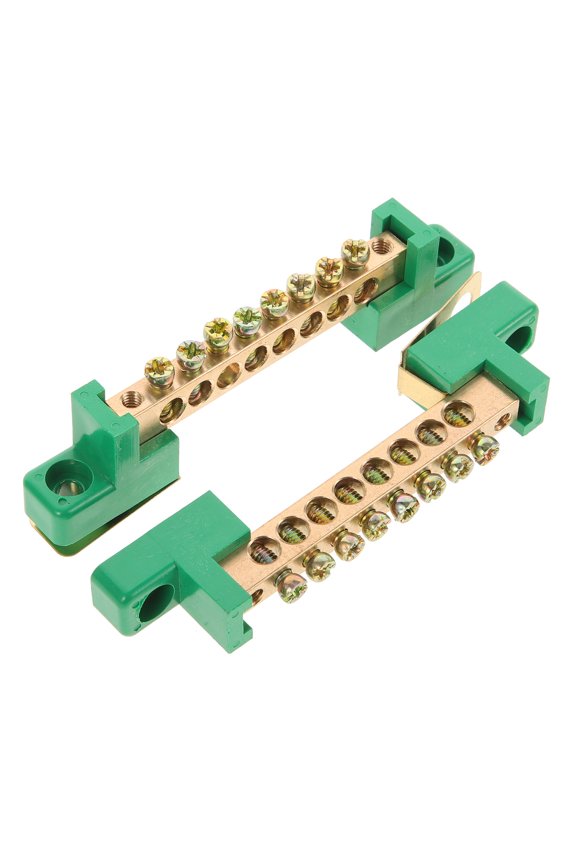 2-Pack Copper Ground Bus Bar Kit with 6 Terminal Slots for Industrial Electrical Power Distribution