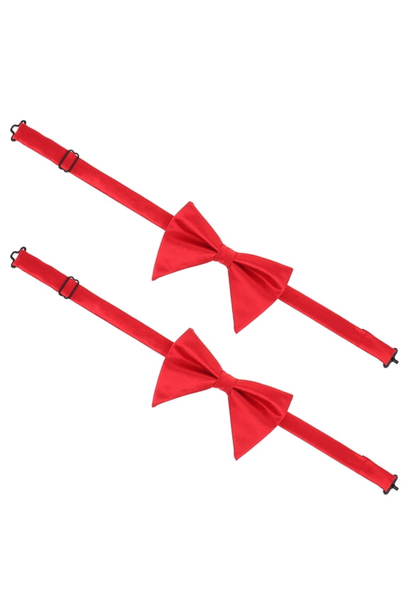 Red Satin Bow Tie Mens Adjustable Pre-Tied for Formal Events 2Pcs