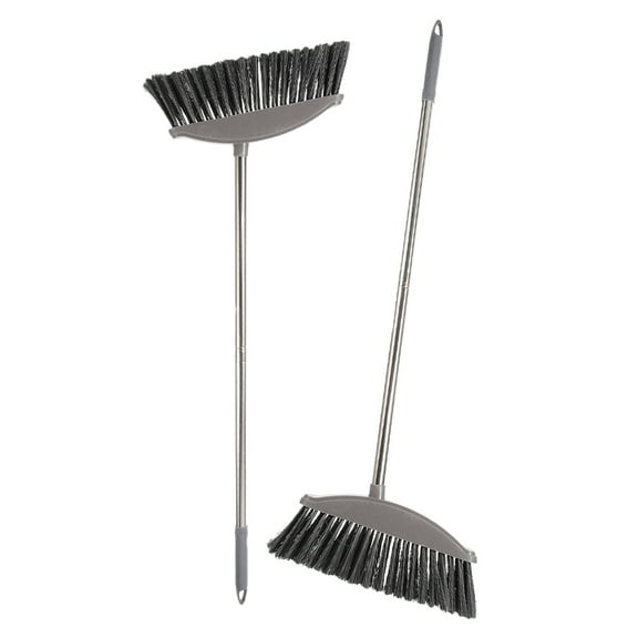 HEANUJJ 2Pcs Stoop Free Large Broom for Trash Sweeping and Ground Cleaning with Metal Handle Dark Grey