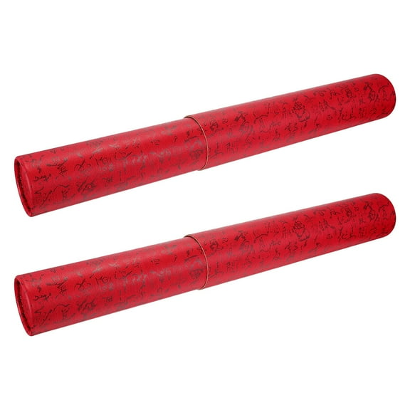 HEANUJJ 2Pcs Durable Red Painting Scroll Tube Container with Decorative Pattern
