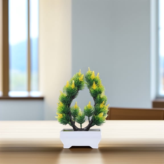 HEANUJJ 2Pcs Yellow Artificial Bonsai Tree Realistic Plastic Plants in Pots for Indoor Decor