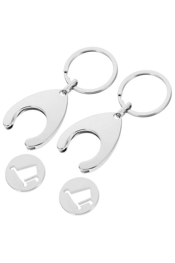 Stainless Steel Trolley Coin Keyring Portable Wear-Resistant 2Pcs