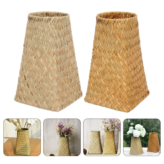 HEANUJJ 2Pcs Straw Weaving Basket Simple Shape Assorted Color Storage for Living Room