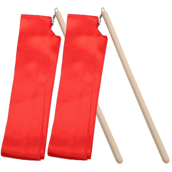 HEANUJJ 2Pcs Streamer Wands Kids Red Wooden Handle for Gymnastic Show