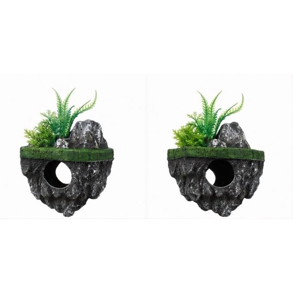 HEANUJJ 2 Pack Aquarium Floating Rock Resin Hideaway Cave Decor for Betta Fish, Shrimp, Small Fish Tanks