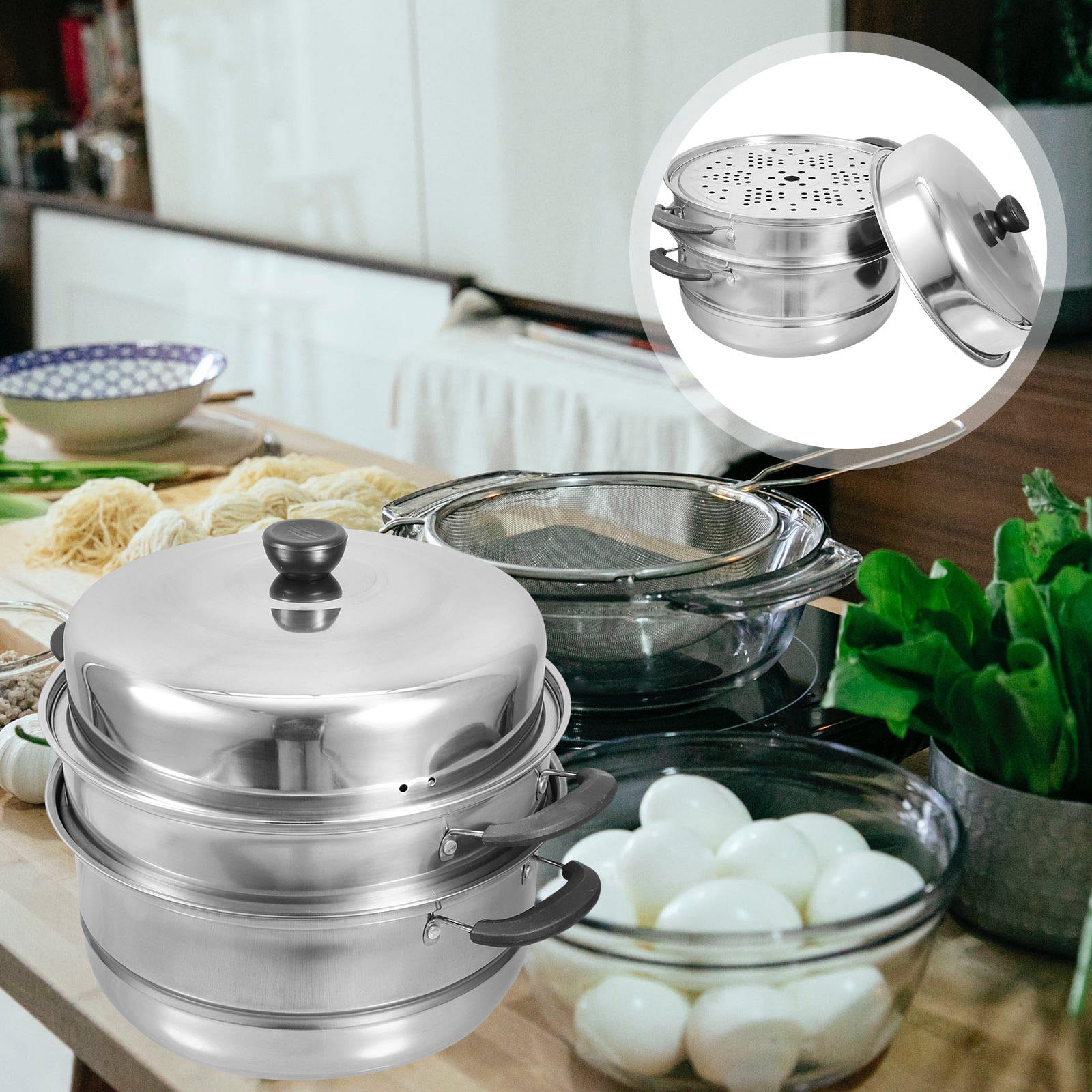 HEANUJJ 3 Tier Vegetable Steamer Pot, Stainless Steel Cooking Set with ...