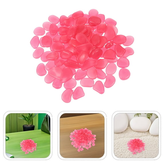 HEANUJJ 300Pcs Pink Luminous Resin Stones Glow in The Dark for Garden Pathway Aquarium Decoration