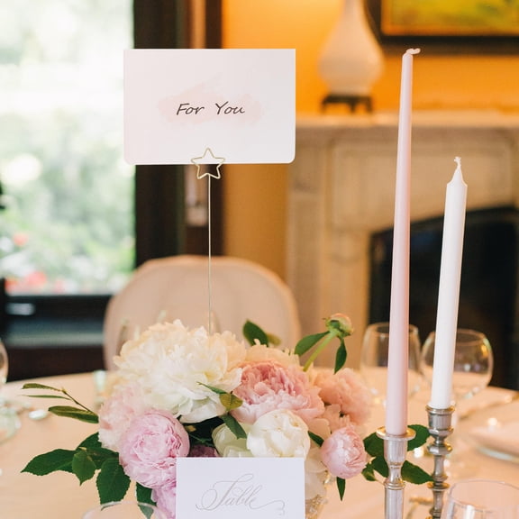 HEANUJJ 30Pcs Plated Gold Flower Card Holder Stick Metal Wire for Place Cards Photo and Memo Display