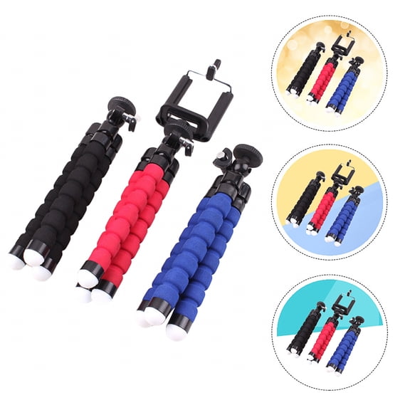 HEANUJJ 3Pcs Flexible Sponge Octopus Tripod for Mobile Phone with White Rubber Rings and Hard Plastic Build Black