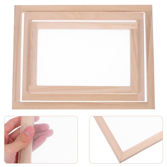HEANUJJ 3-Piece Portable Wooden Papermaking Frame Set with Fine Mesh Screen for Paper Craft and Pressed Flower Art Projects