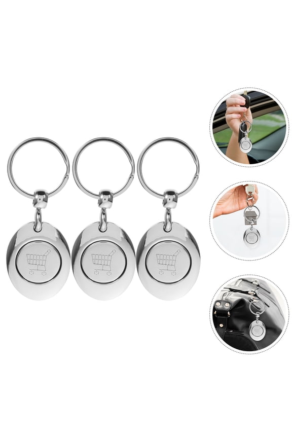 3Pcs Small Metal Shopping Cart Token Keyring Lightweight Portable Zinc Alloy Keychain