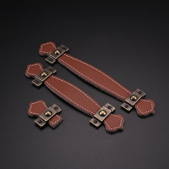 HEANUJJ Set of 3 Vintage Brown PU Cabinet Handles and Drawer Pulls for Kitchen Cupboards and Furniture