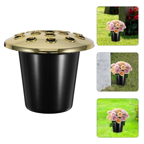HEANUJJ 4 Pcs Cemetery Cone Flower Vases Plastic Golden Lotus Shape Grave Decoration
