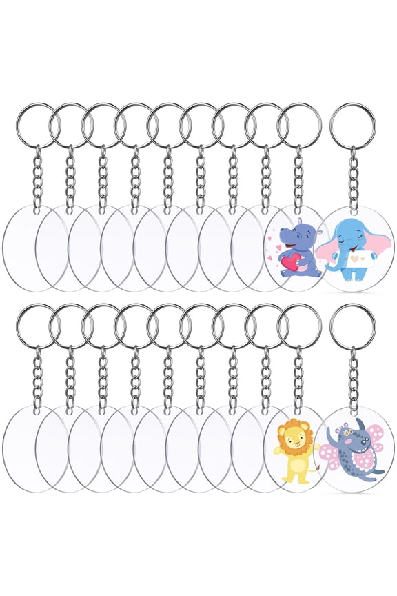 48Pcs Clear Acrylic Round Keychain Blanks Circle Discs Set for Crafting Custom Key Holders