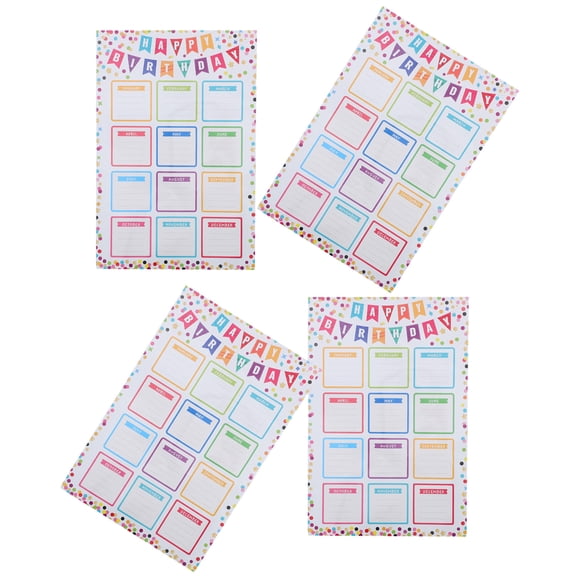 HEANUJJ 4-Pack Colorful Birthday Chart Posters for Classroom Use, Writable Kids Calendar for Tracking Birthdays