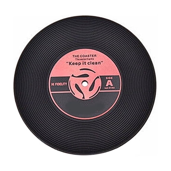 HEANUJJ 4Pcs Red Vinyl Record Cup Mat Coasters for Kitchen Use with Moisture Proof Surface Protection