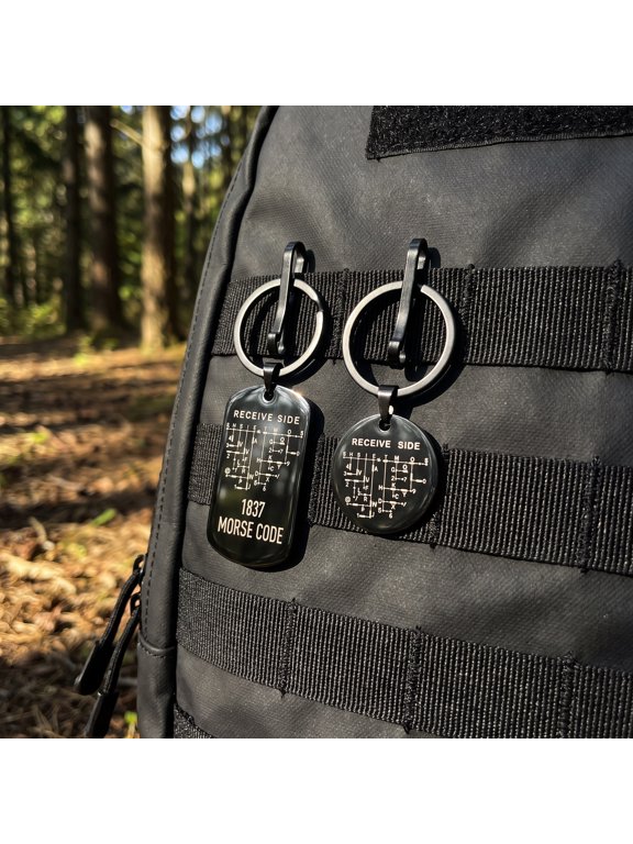 4Pcs Stainless Steel Morse Code Chart Keychain Black Portable Reference Tag for Amateur Radio Enthusiasts