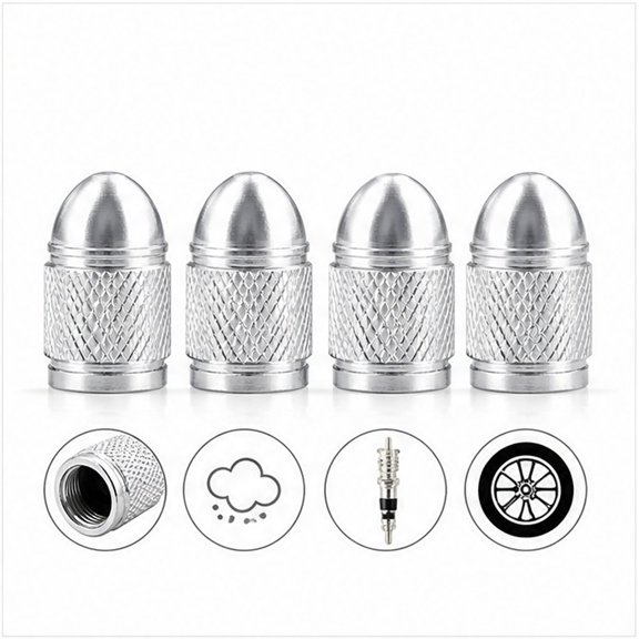 HEANUJJ 4pcs Silver Car Tire Valve Stem Caps for Pickup Vehicle Aluminum Alloy
