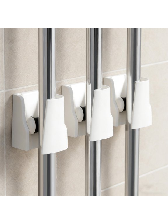4pcs Wall Mount Broom Holder Self Adhesive Non Slip Grip White