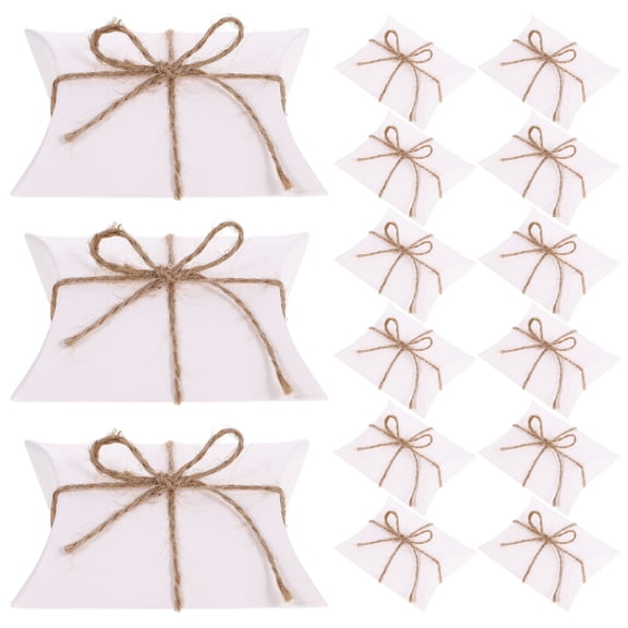 HEANUJJ 50Pcs White Paper Pillow Boxes with Rope for Decorative Candy Packaging