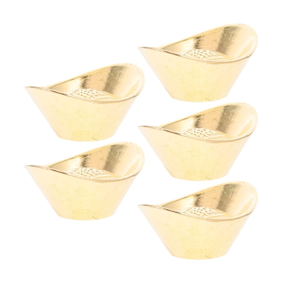 HEANUJJ Set of 5 Stylish Golden Ingot Figurines for Prosperity, Wealth, and Luck Home Decoration Display