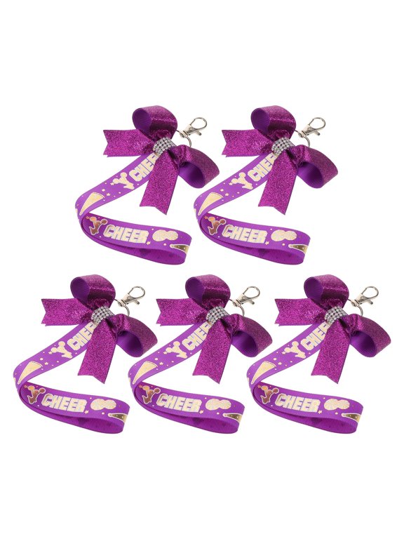 5-Piece Cheerleading Bow Keychain Ribbon Charm Set for Bags, Lightweight Stylish Accessory
