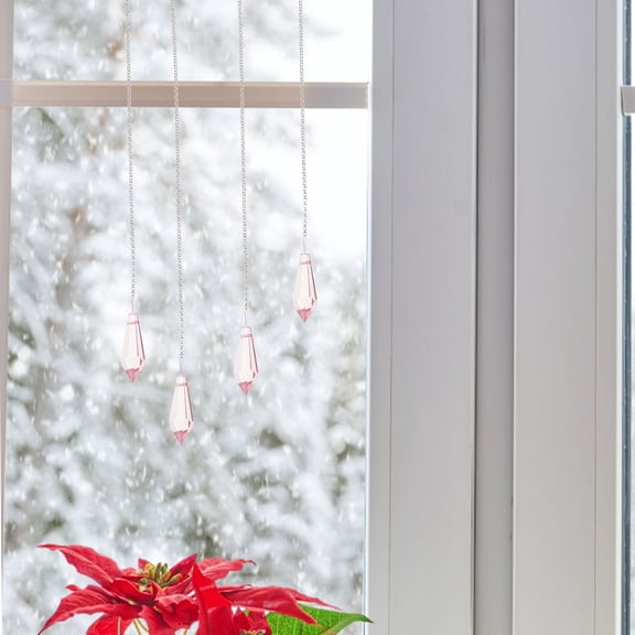 HEANUJJ 5Pcs Pink Glass Pendant Prisms Elegant Hanging Ornaments for Living Room and Dining Decor