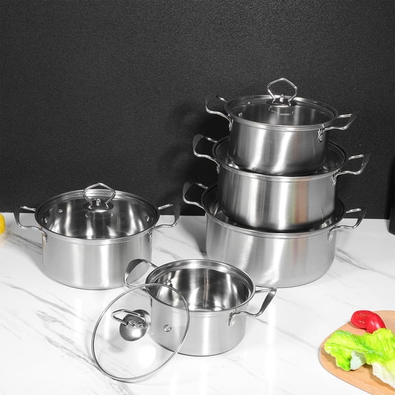 HEANUJJ 5Sets Induction Cooking Pot Set Stainless Steel Soup Pots for Versatile Kitchen Use