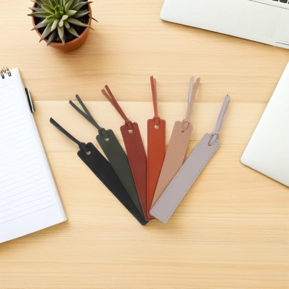 HEANUJJ 6-Pack Vintage Style PU Bookmarks, Assorted Colors, Handmade Page Markers for Reading
