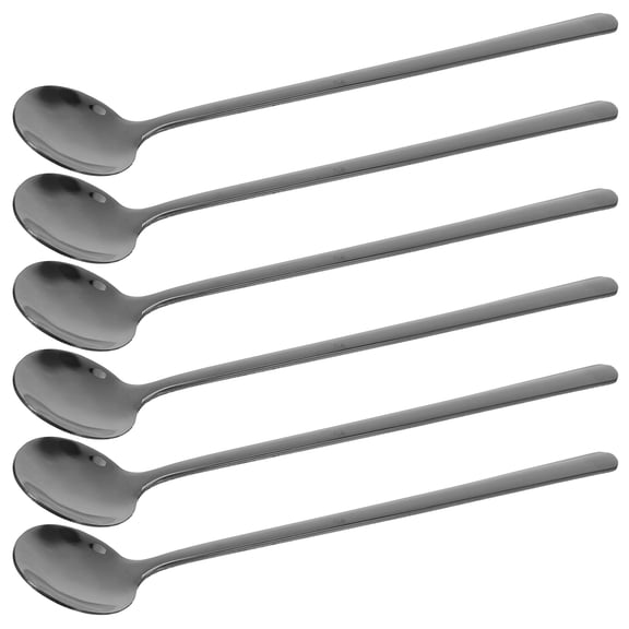 HEANUJJ 6-Piece Black Stainless Steel Handle Spoons Set for Coffee Stirring, Iced Tea Mixing, and Dessert Serving