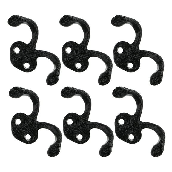 HEANUJJ 6Pcs Zinc Alloy Black Double Hooks Easy Install Wall Mounted Bathroom Towel and Clothes Hook