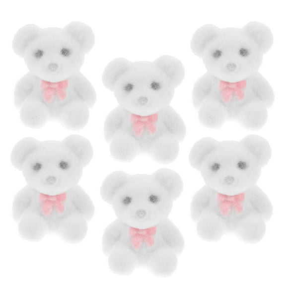 HEANUJJ 6Pcs Tiny White Plush Bears Flocked Decorations for Wedding and Graduation