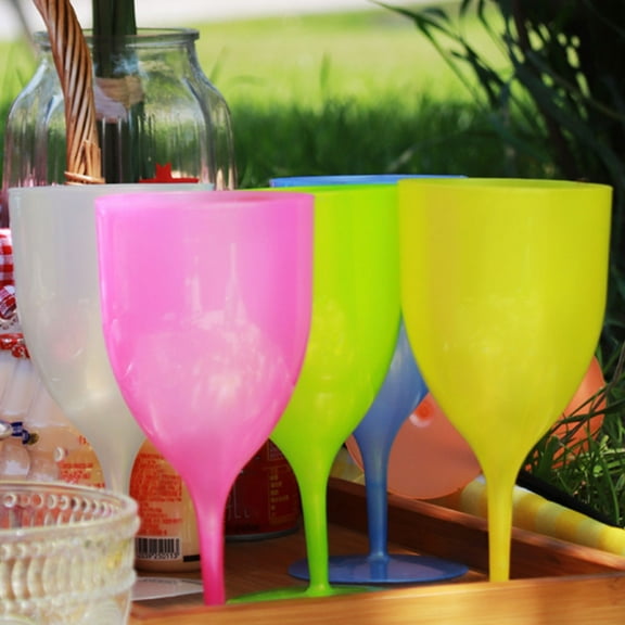 HEANUJJ 6-Pack Plastic Drinking Goblets Tall Stemmed Water Juice Cups for Family Gatherings and Parties