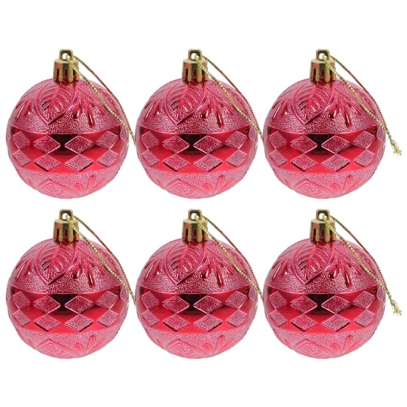 HEANUJJ 6-Piece Red Christmas Tree Ornaments Set, Shatterproof Plastic Holiday Decorations with Festive Joy Charm