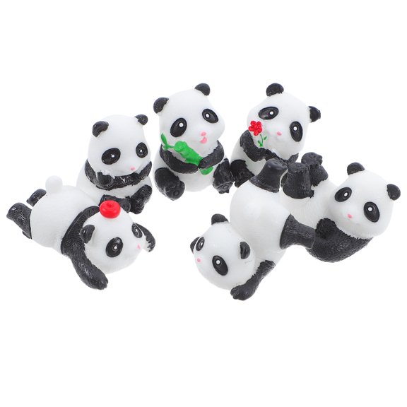HEANUJJ Set of 6 Realistic Panda Animal Figurines, Multi Resin Landscape Ornaments for Indoor and Outdoor Decor