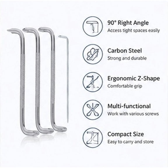 HEANUJJ Right Angle Screwdriver, Plated Silver, Carbon Steel, for Electronics, Compact Design, 7Pcs