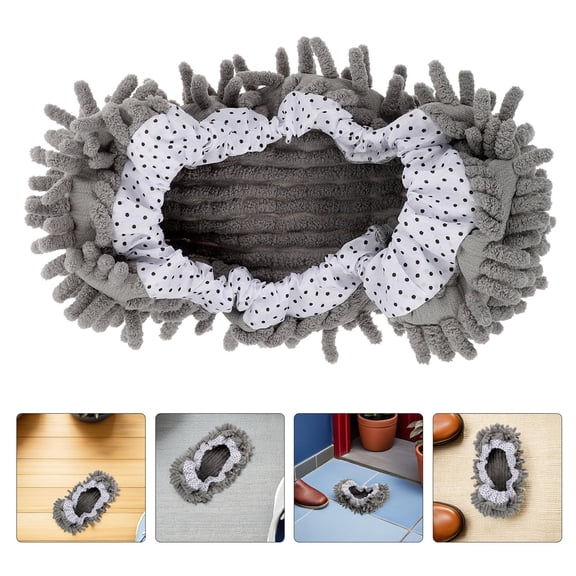HEANUJJ 8Pcs Home Cleaning Mop Slippers Grey Microfiber Washable Reusable Floor Shoes