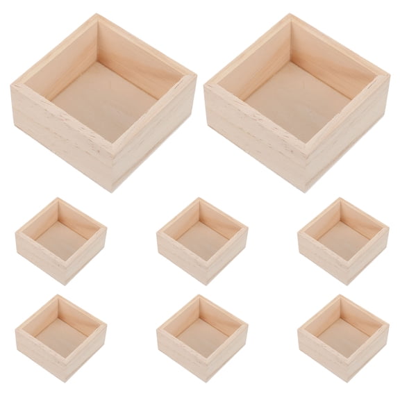 HEANUJJ Set of 8 Rustic Square Wooden Planter Boxes, Unfinished Wood for Home Decor, Garden, and Storage Solutions