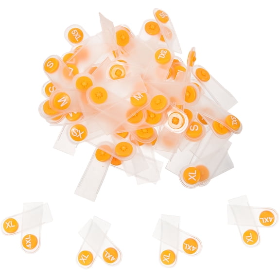 HEANUJJ Orange Soft Plastic Size Labels with Clear Logo for Clothing Steam Ironing 90 Pieces