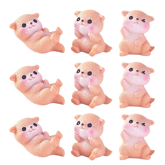 HEANUJJ 9PCS Miniature Otters Figurine Light Brown Resin Ornament For Home Decor Ideas