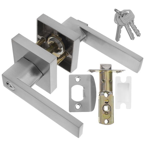 HEANUJJ Silver Aluminum Door Handle Lock with Key for Interior Bedroom and Office Doors