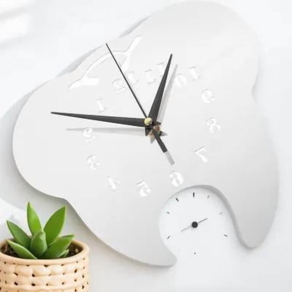 HEANUJJ Unique Tooth Shape Acrylic Wall Clock Mute Bedroom Wall Decor