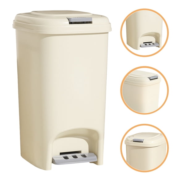HEANUJJ Large Beige Trash Can with Lid and Foot Pedal, PP Plastic, Modern Design for Home and Office Use