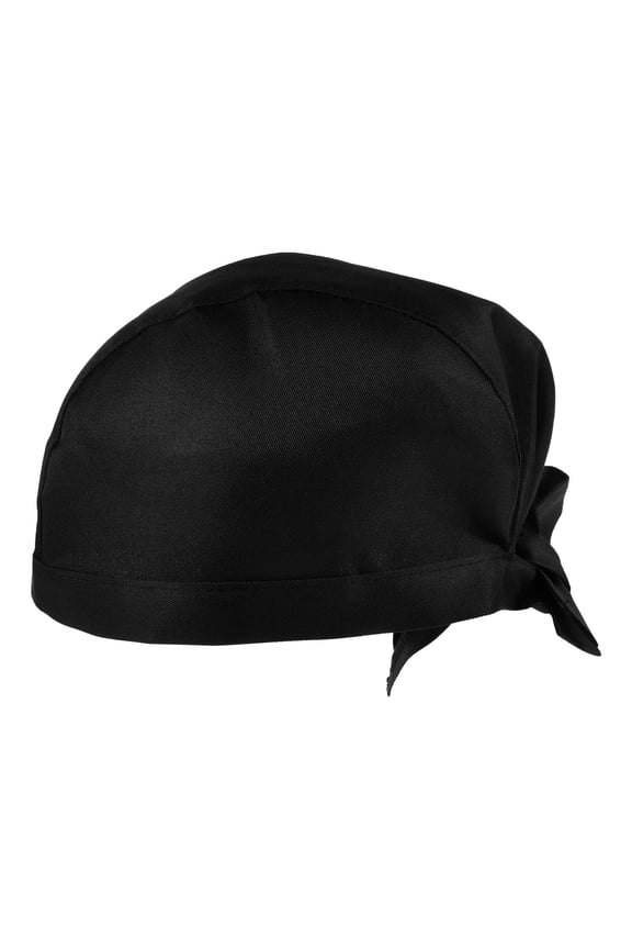 Black Catering Skull Cap Chef Hat with Adjustable Ribbon for Professional Kitchen Use