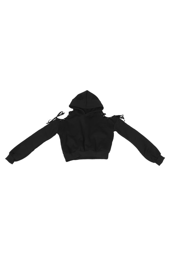 Women Cat Ear Hoodie Black Polyester 1Set For Casual Wear And Sports With Cropped Fit