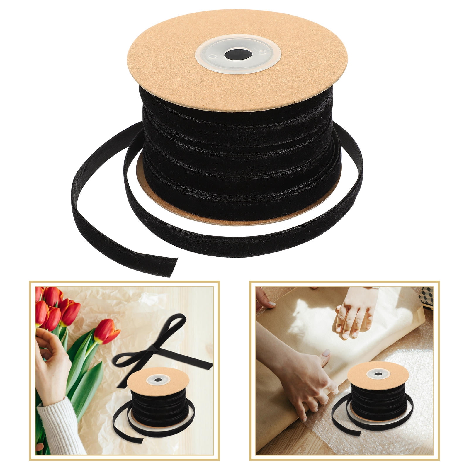 HEANUJJ Black Fabric Ribbon for Crafting and Decoration Hanging 1 Roll ...